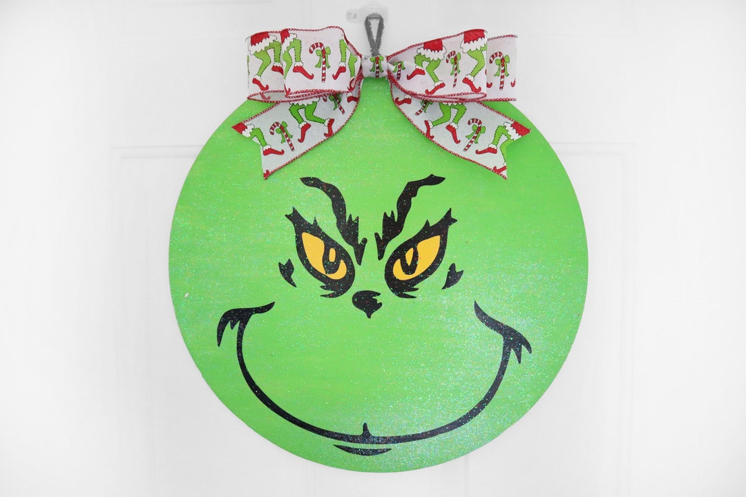 Grinch Door Hanger Green Monster Wreath Christmas Front Door Etsy