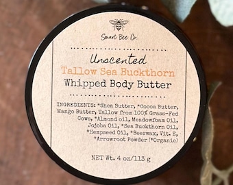 Unscented Tallow Whipped Body Butter: Sea Buckthorn, 4oz