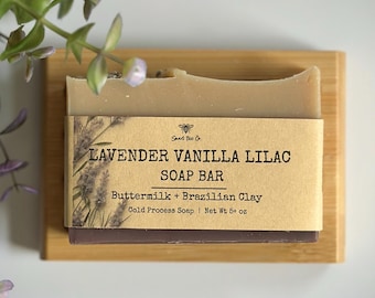 Lavender Vanilla Lilac Hand Body Soap Bar Handmade cold process  lavender tea