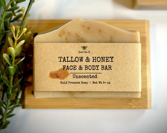 Tallow and Honey Soap: Unscented, Handmade Cold Process