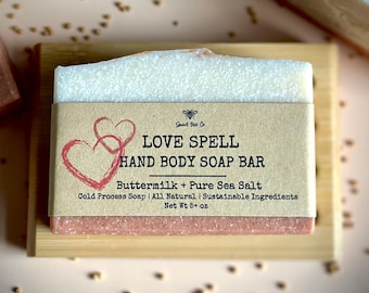 Love Spell Body Hand Soap, Valentine's Day, Handmade, Cold Process, Palm-Free, Floral & Fruity Scent