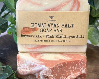 Himalayan Pink Salt Soap Bar - Handmade - Cold Process - Rose Clay - Buttermilk Powder - Softens Skin -natural exfoliator -minerals-Bar Soap