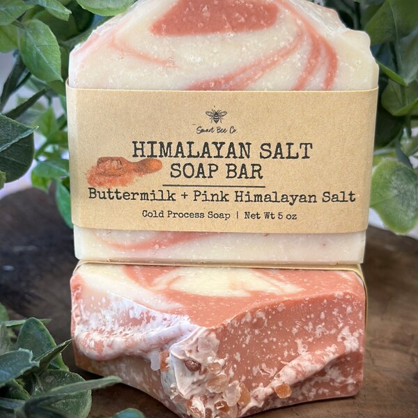 Himalayan Pink Salt Soap Bar - Handmade - Cold Process - Rose Clay - Buttermilk Powder - Softens Skin -natural exfoliator -minerals-Bar Soap