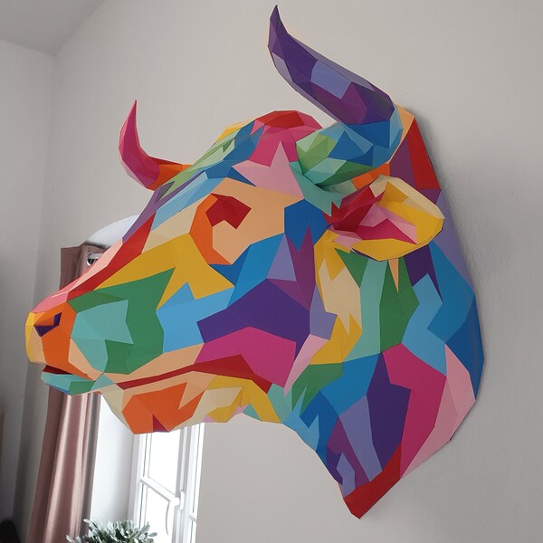 Bull Trophy Paper Sculpture Wall Decor