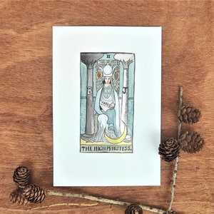 L'aquarelle de la grande prêtresse. Art de la carte de tarot. Dessin original. Tarot peinture. Décorations d'autel de sorcellerie. Décoration murale sorcière.