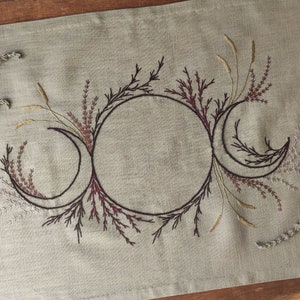 Triple Moon tapestry. Light academia Samhain decor. Gothic table cloth. Dark cottagecore tapestry. Pagan room decoration. Witchy embroidery.