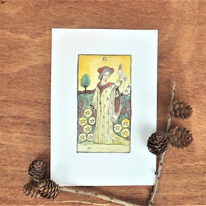 El arte de la acuarela Nueve de Pentáculos. No es una impresión. Arte de la carta del tarot. Pintura de tarot. Decoración de la habitación de brujas.