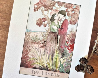 The Lovers one-of-a-kind watercolor. Tarot card wall art. The Lovers card tarot painting. Valentines day couples gift engagement anniversary