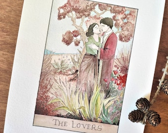 The Lovers one-of-a-kind watercolor. Tarot card wall art. The Lovers card tarot painting. Valentines day couples gift engagement anniversary