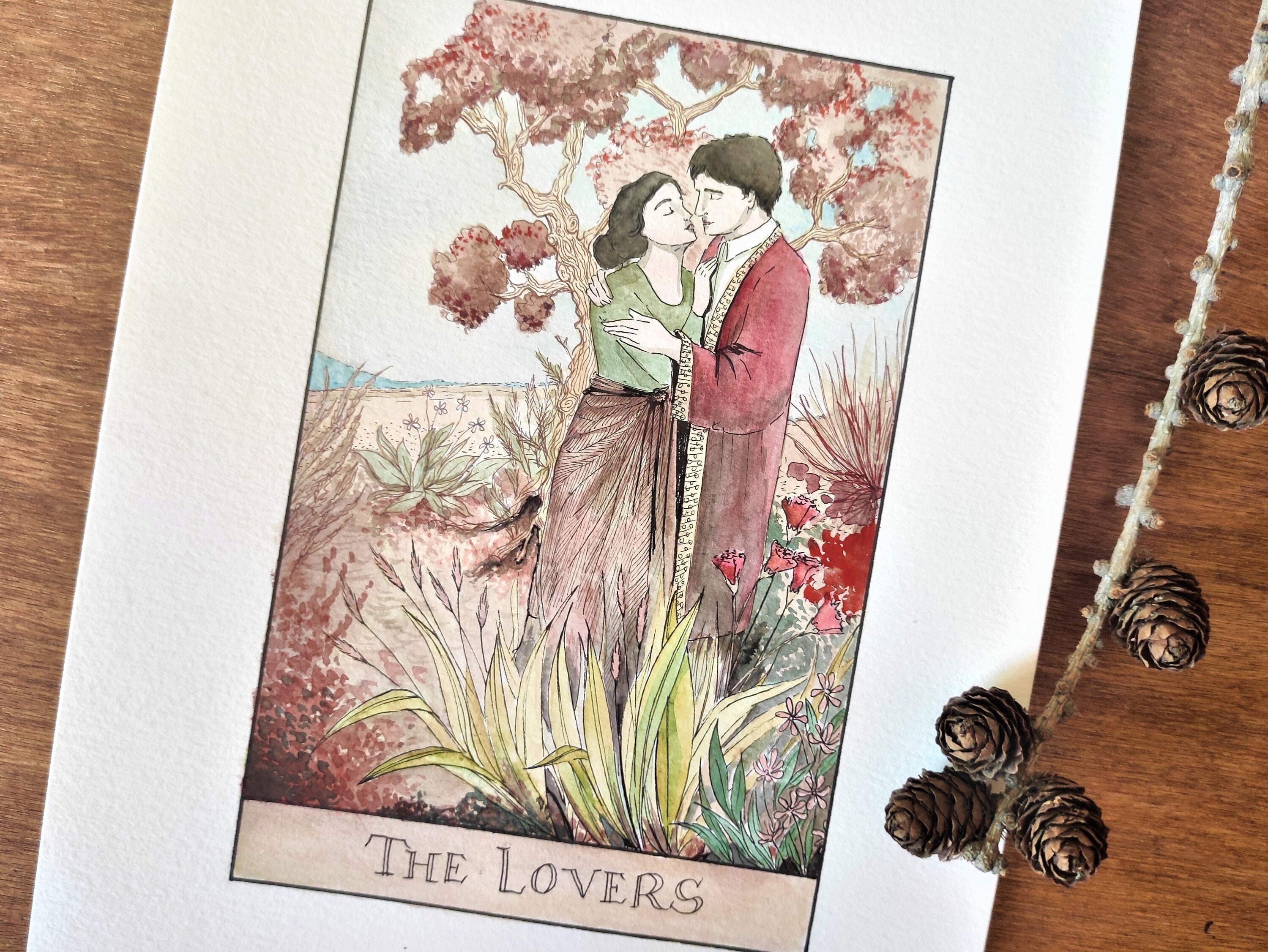 The Lovers one-of-a-kind watercolor. Tarot card wall art. The Lovers card tarot painting. Valentines day couples gift engagement anniversary