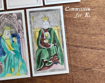 Handgemaltes Minor Arcana Tarot Deck: Mittelalter-Stil, Aquarell & Gouache
