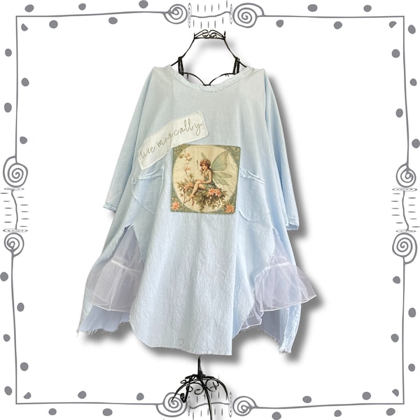 Lagenlook Linen Dress || “Live Magically” Summer LinenTunic || Bohemian Beach Cover Up with Applique || One Size || Calico Jo