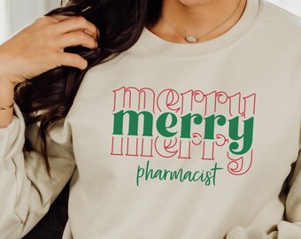Apotheker Weihnachtspullover, Apotheke Weihnachten Sweatshirt Urlaub für Frauen, Gesundheitswesen Feiertag Party, passende Apotheke Weihnachten Merry