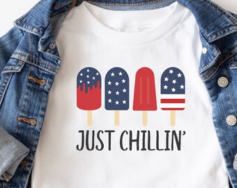 Patriotic Kids Shirt, 4 juli Baby en Kids Tee, Just Chillin Peuter en Baby Shirt, Kids Summer Tee, Baby's Eerste 4th of July Outfit