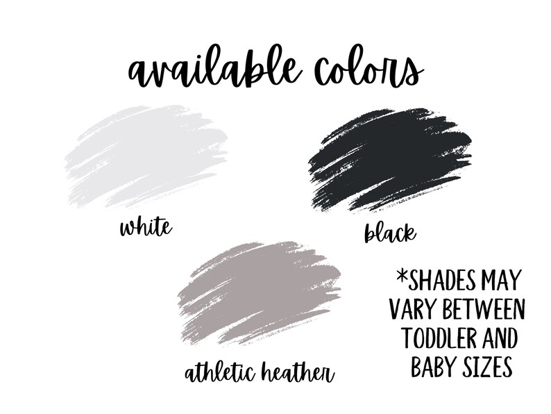 K&ouml;nnte beinhalten: Bild mit den verf&uuml;gbaren Farben f&uuml;r ein Produkt: Wei&szlig;, Schwarz und Athletik-Heather. *Die Farbt&ouml;ne k&ouml;nnen zwischen den Gr&ouml;&szlig;en f&uuml;r Kleinkinder und Babys variieren.*