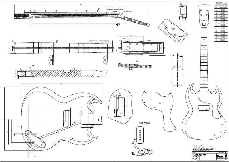 1:1 Print '63 Junior SG Drawing / Drawing / Blueprint F. Guitar Making ...