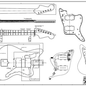 1:1 Print - &#39;62 J-master Drawing / Blueprint - for guitar construction with tonewood and Fender Telecaster Plan Blueprint