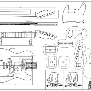 1953 Tele Templates Drawing print 1:1 Luthiery Templates F. Fender ...