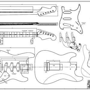 1:1 Print - 60s Strat Drawing / Blueprint - for guitar construction with tonewood and Fender Telecaster Plan Blueprint