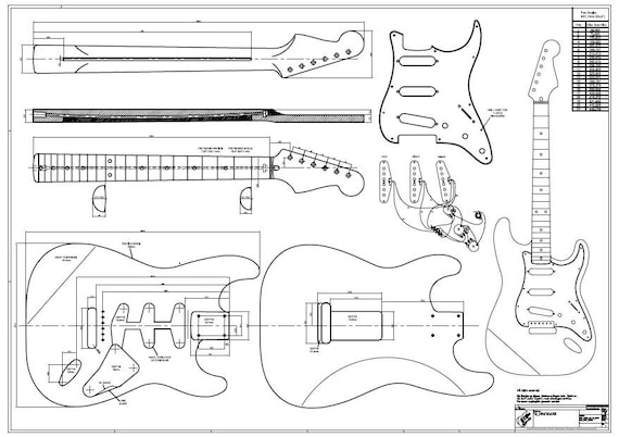1:1 プリント - 60 年代のストラト図面 / 図面 / 青写真 - フェンダー