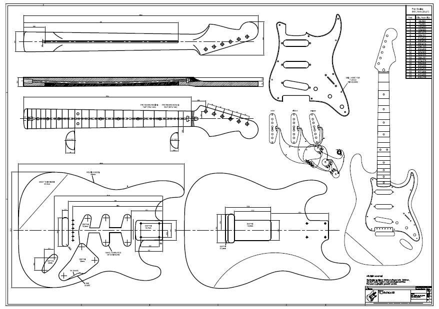 1:1 プリント - 60 年代のストラト図面 / 図面 / 青写真 - フェンダー