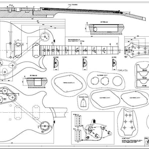 1:1 Print - PRS SC245 Drawing / Drawing / Blueprint - for guitar construction with tonewood and Fender Telecaster Plan Blueprint