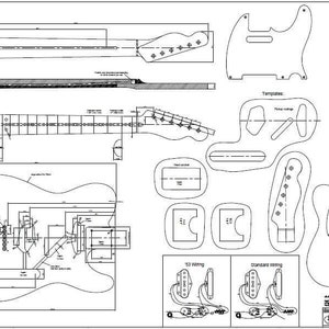 1:1 Print - Tele 27″ Baritone Drawing / Blueprint - for guitar construction with tonewood and Fender Telecaster Plan Blueprint