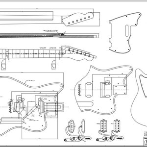 1:1 Print - Telemaster Drawing / Blueprint - for guitar construction with tonewood and Fender Telecaster Plan Blueprint