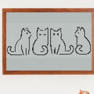 Four Cats Cross Stitch Pattern, Modern Cross Pattern, Cat Family Cross Stitch Chart, Minimal Cross Stitch Instant Download PDF
