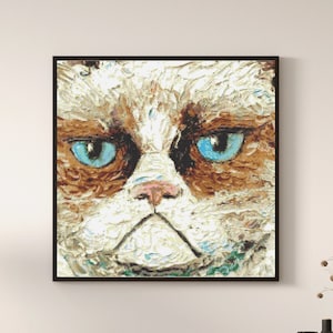 Grumpy Cat Painting Cross Stitch Pattern Digital PDF