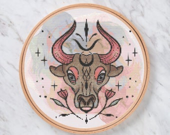 Taurus Zodiac Sign Cross Stitch Pattern Digital PDF