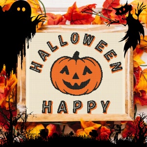Happy Halloween Spooky Pumpkin Cross Stitch Pattern Digital PDF