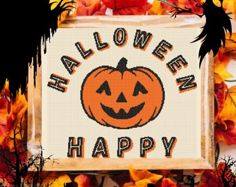 Schema punto croce zucca spettrale di Halloween in formato PDF digitale