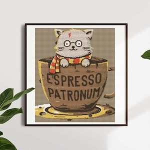 Espresso Patronum Wizard Cat Coffee Mug Cross Stitch Pattern Digital PDF