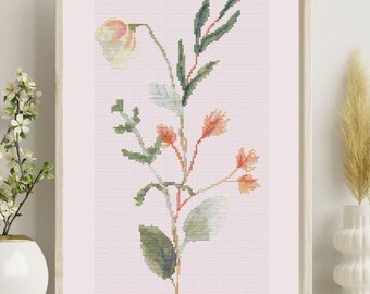 Korsstygnsmönster med vildblomsgren, blombroderi (PDF kompatibel med Pattern Keeper)