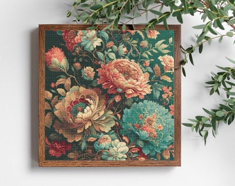 Vintage Floral Cross Stitch Pattern, Digital Pattern of Embroidery, Instant Download PDF