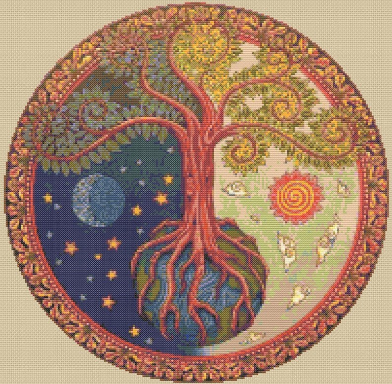 Tree of Life Modern Art Cross Stitch Pattern Digital PDF Etsy