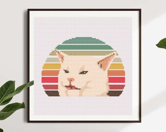 Confused Cat Funny Cross Stitch Pattern Digital PDF