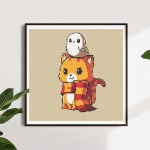 Orange Cat of Witchcraft and Wizardry Cross Stitch Pattern Digital PDF