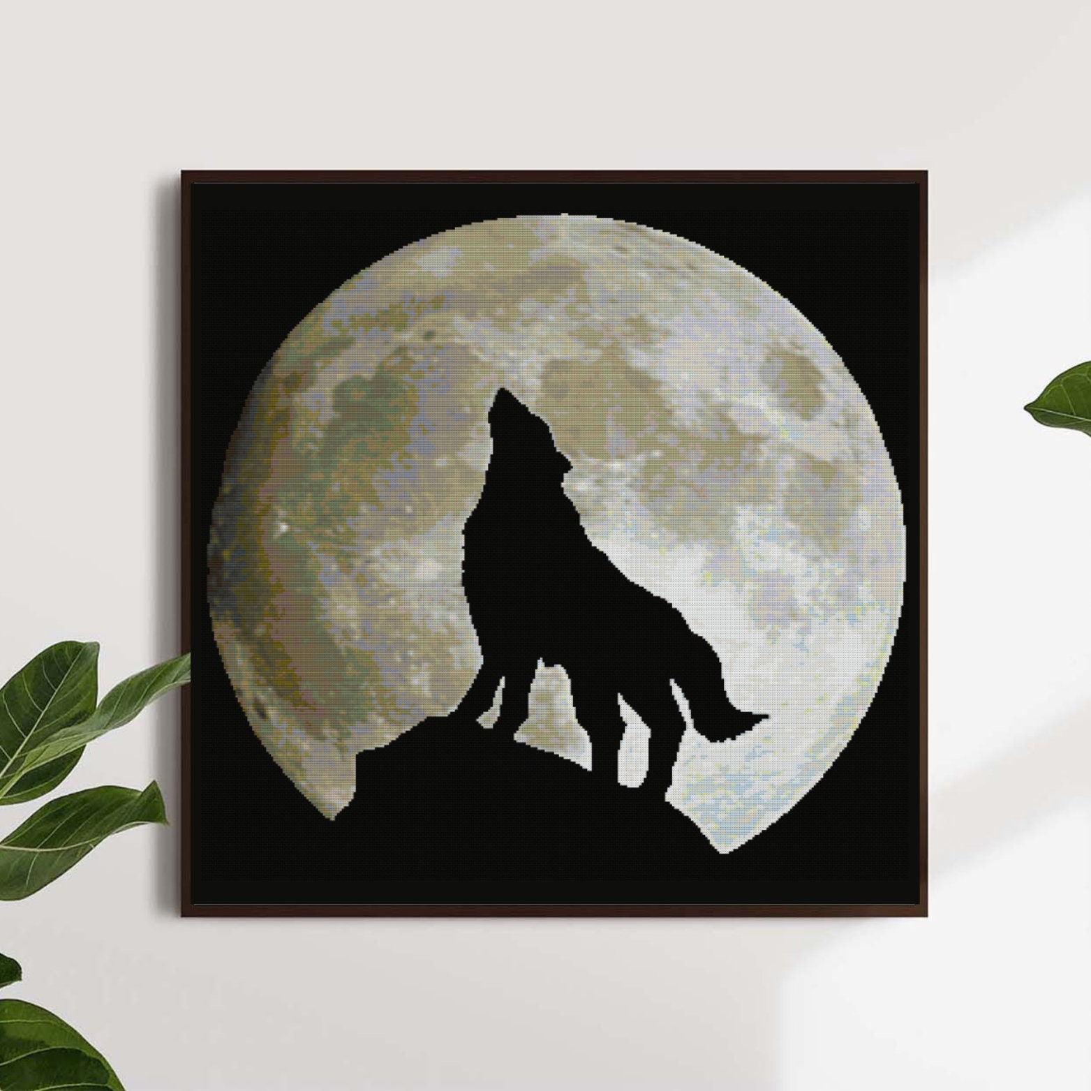 Howling Wolf in Front of the Moon in the Night Cross Stitch