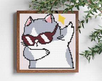 Cat Sunglasses Cross Stitch Pattern (PDF Downloadable Chart