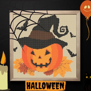 Halloween Spooky Pumpkin Cross Stitch Pattern Digital PDF