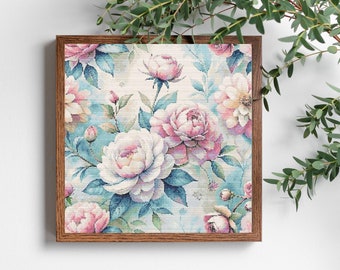 Vintage Kreuzstich Blumenmuster, digitales Muster der Stickerei, Sofort Download PDF