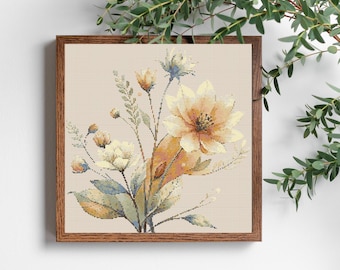 Moderne Wildblumen Kreuzstichmuster, Stickerei (Digital PDF, Pattern keeper)