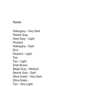 K&ouml;nnte beinhalten: Ein wei&szlig;es Papier mit einer Liste von DMC-Stickgarn-Farbcode. Die Liste enth&auml;lt Symbole, Nummern und Farbbezeichnungen wie "Mahogany - Very Dark", "Pewter Gray" und "Steel Gray - Light".