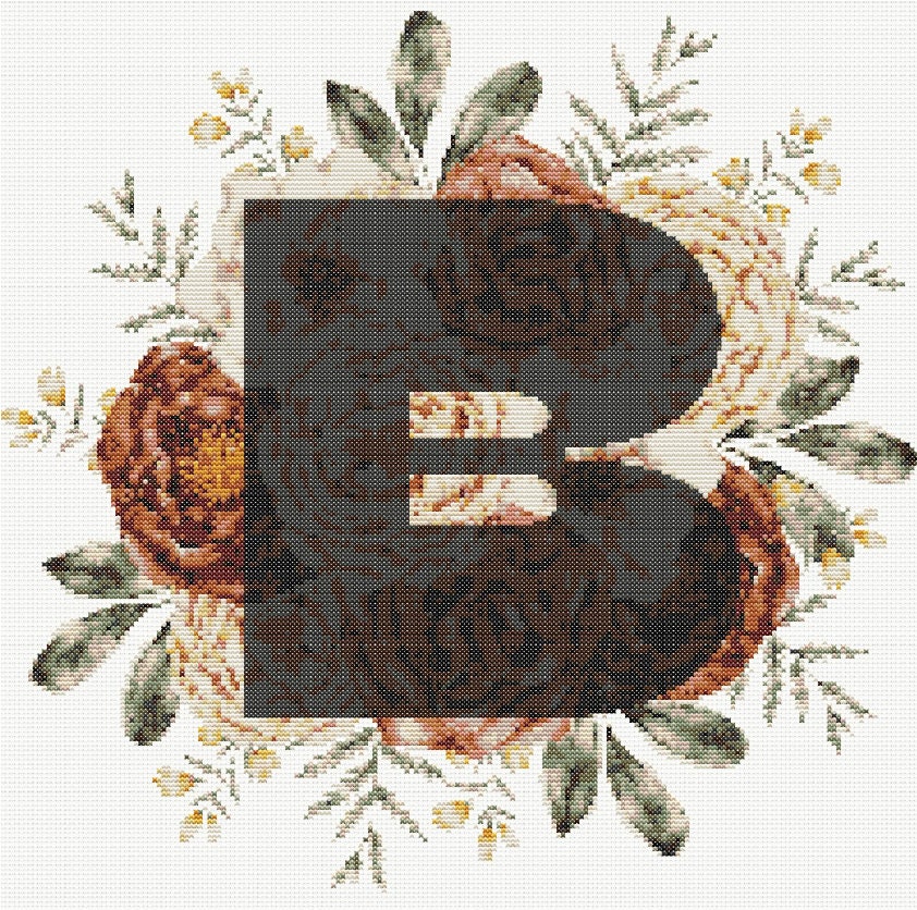 Letter B Floral Cross Stitch Pattern, Monogram Initial (digital ...