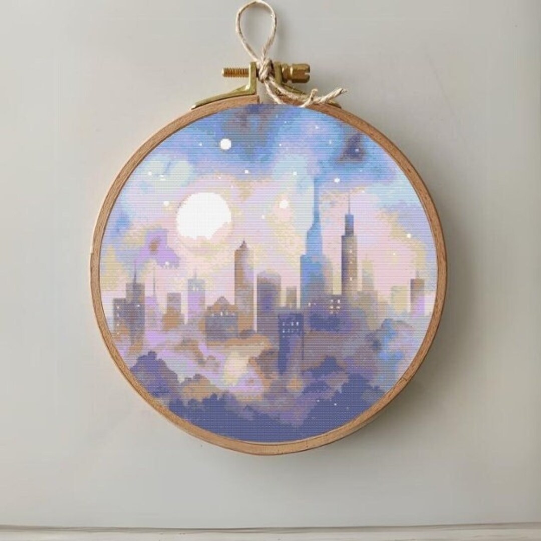 Watercolor City Lights Landscape Cross Stitch Pattern Digital PDF ...