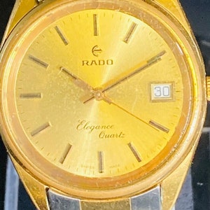 Rado Elegance Men's Watch Date Gold Dial Quartz 38mm Vintage image 1