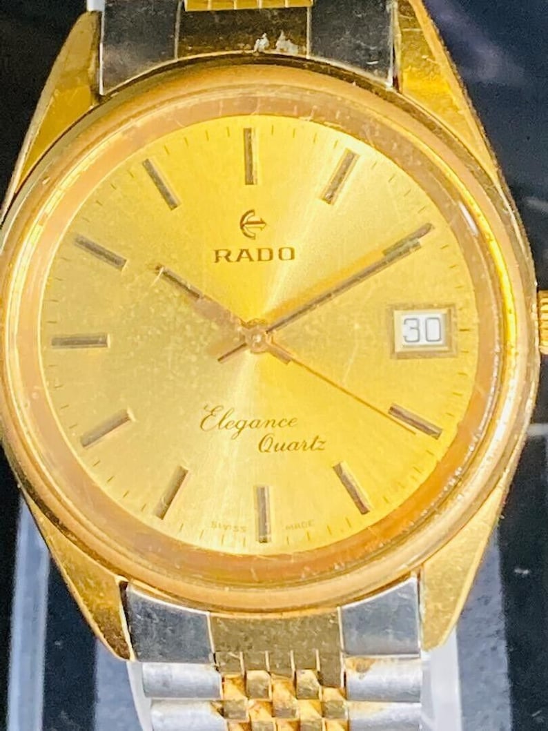 Rado Elegance Men's Watch Date Gold Dial Quartz 38mm Vintage image 1