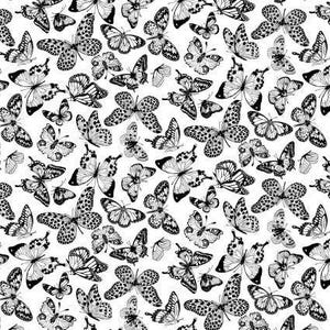 Black And White Butterflies Cotton Wideback Fabric per yard